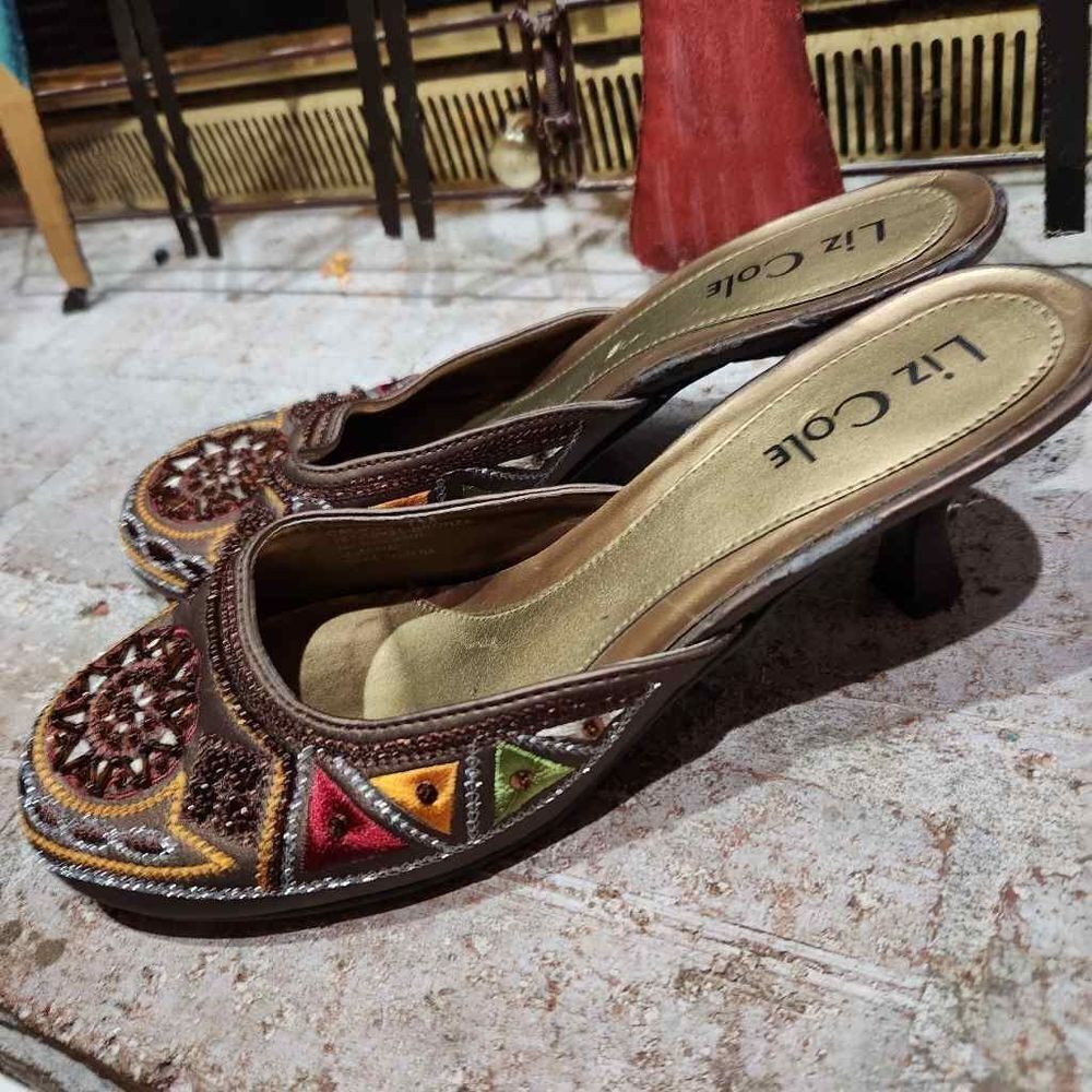 Liz Cole Boho Beaded Slip On Kitten Heels Calypso Bronze Women's Size 7 - Picture 5 of 7